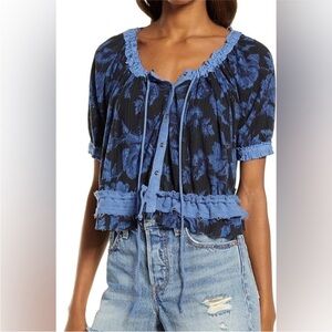 Free People Perfect Day Blue Short Sleeve Top